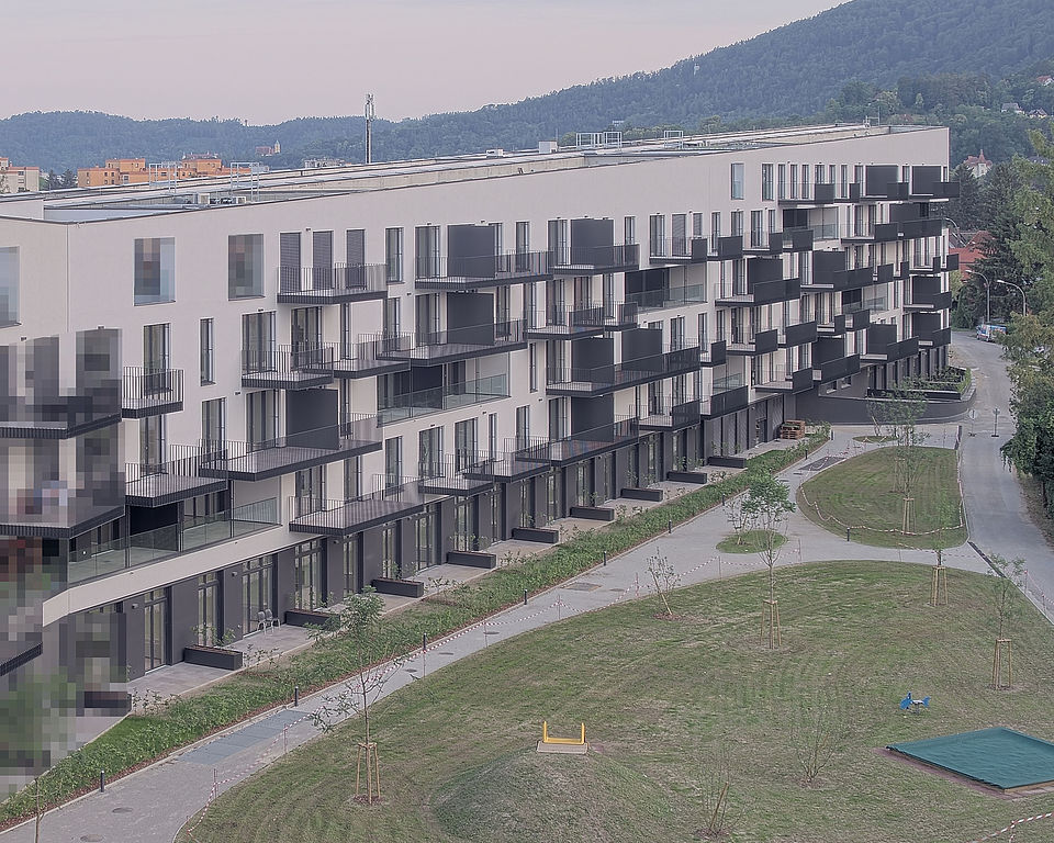 Livebild Baukamera 1 - Webcam 'Gesamtansicht Bauteil Süd' - Baustelle Neubau Reininghausstraße 80, Graz-Eggenberg (ca. 5 Minuteninterval)